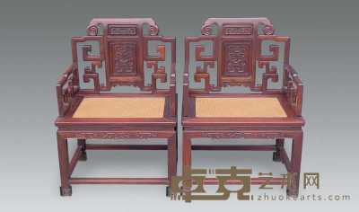 清 红木云纹太师椅 98×68cm×2